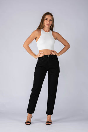 BLACK HIGH WAISTED MOM JEANS