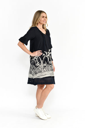 Hannah Tunic Mini Dress - Mono Border