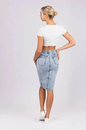 Acid Wash Long Denim Skirt
