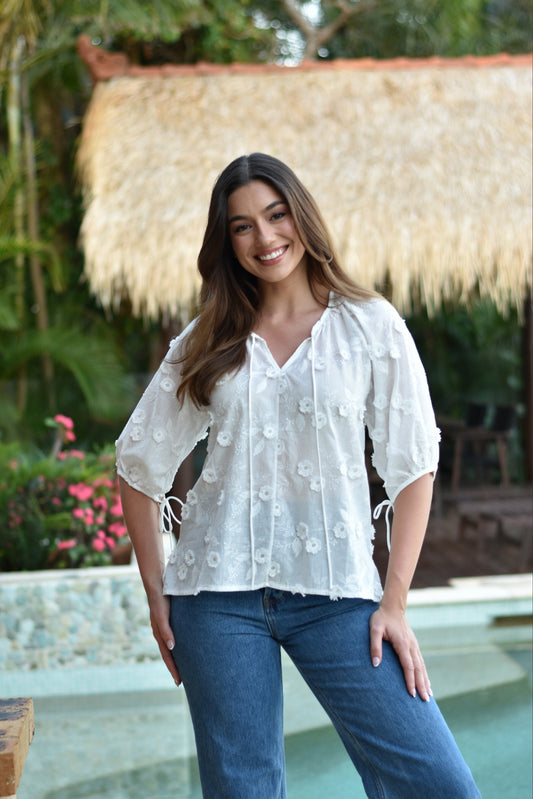 Sashiko Embroidered Top