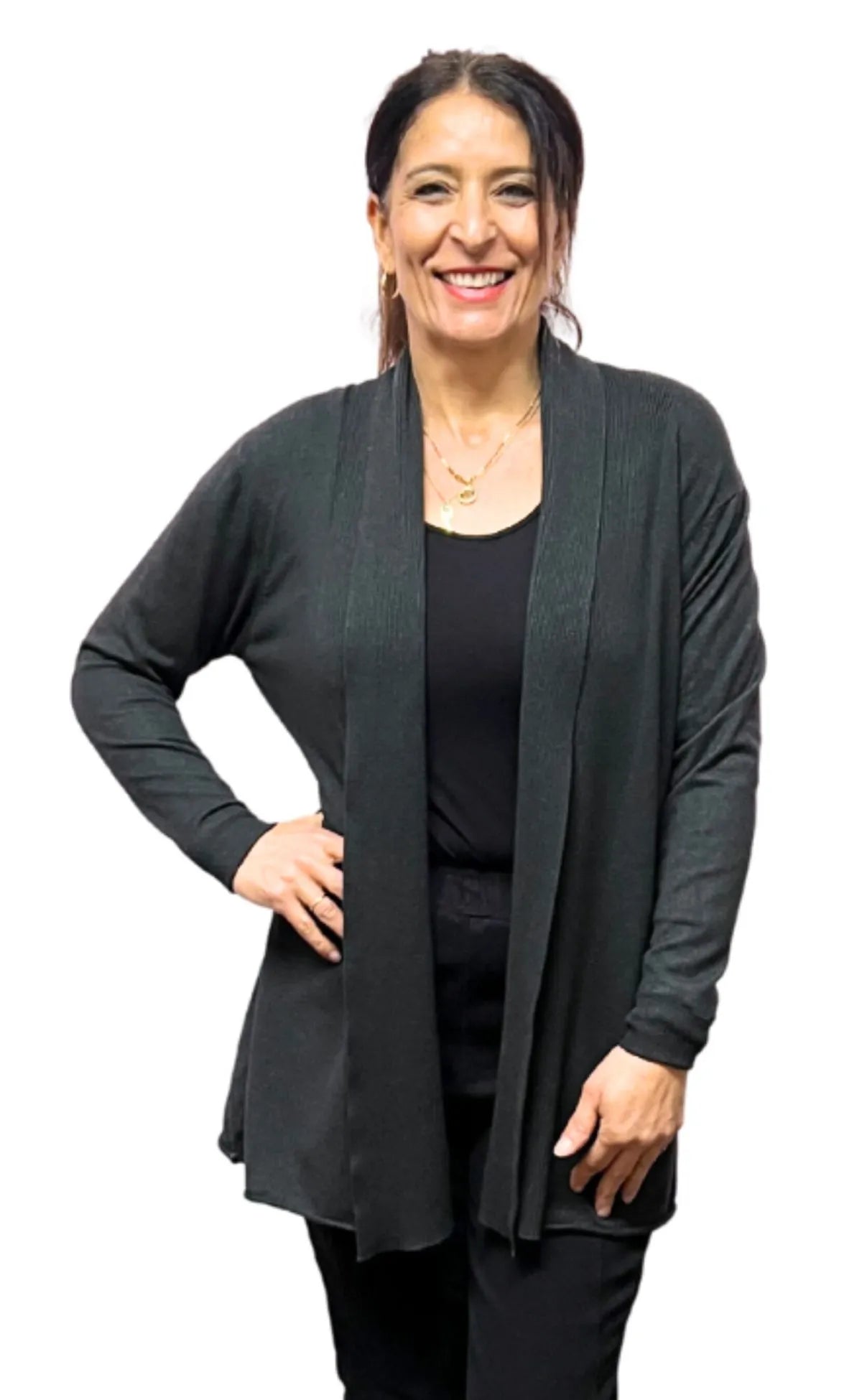#Casual Black Wool/Cotton Cardigan