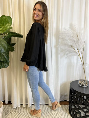 🌟SALE - Long Sleeve Linen Top W/Frill