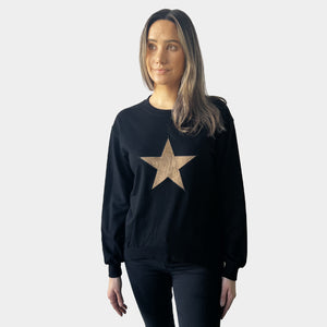 STAR EMBROIDED PULL OVER SWEATSHIRT BLACK