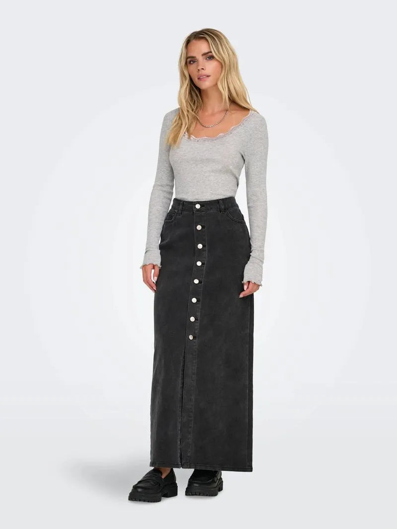 Kita Button Denim Maxi Skirt