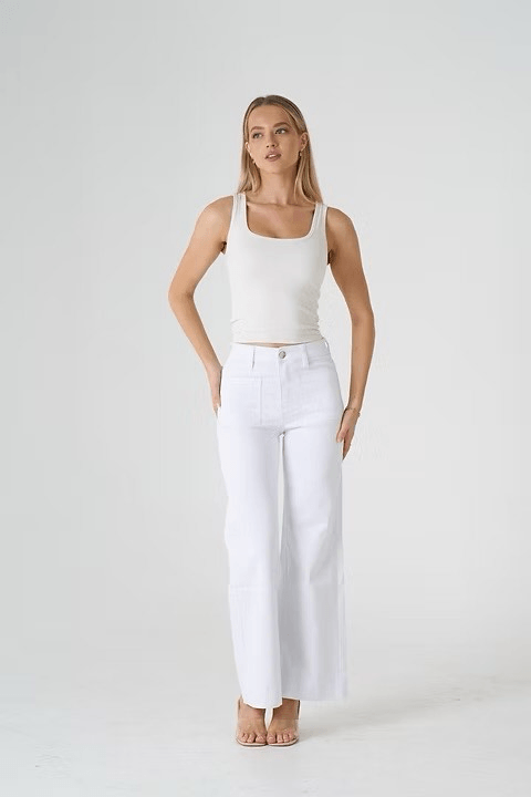Patch Pocket Wide Leg Jeans White