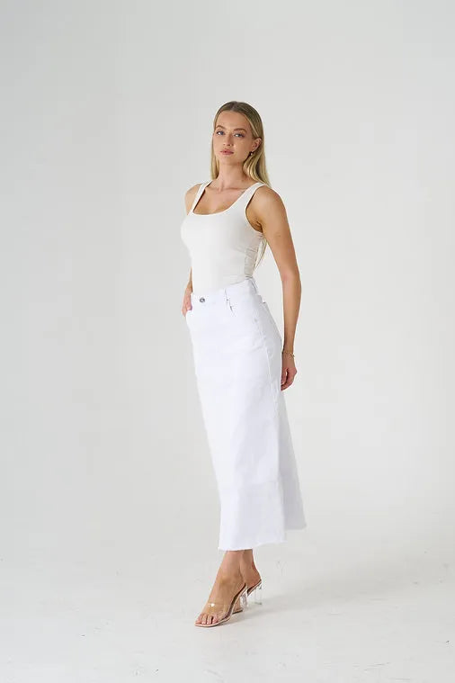Stretch Maxi Skirt Freyed Hem