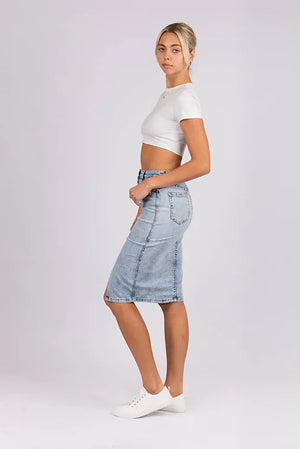 Acid Wash Long Denim Skirt