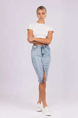 Acid Wash Long Denim Skirt