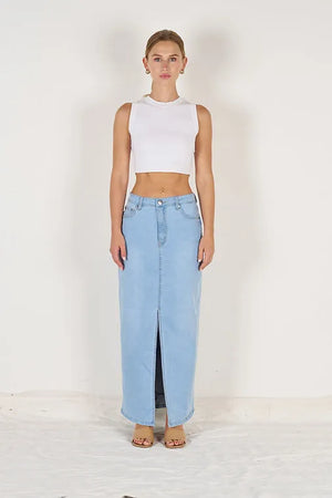 #Split Front Maxi Denim Skirt