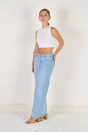 #Split Front Maxi Denim Skirt