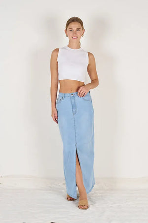 #Split Front Maxi Denim Skirt
