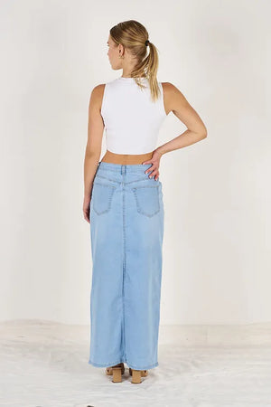 #Split Front Maxi Denim Skirt