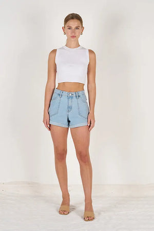 Strecth Mini Shorts Cuff Hem