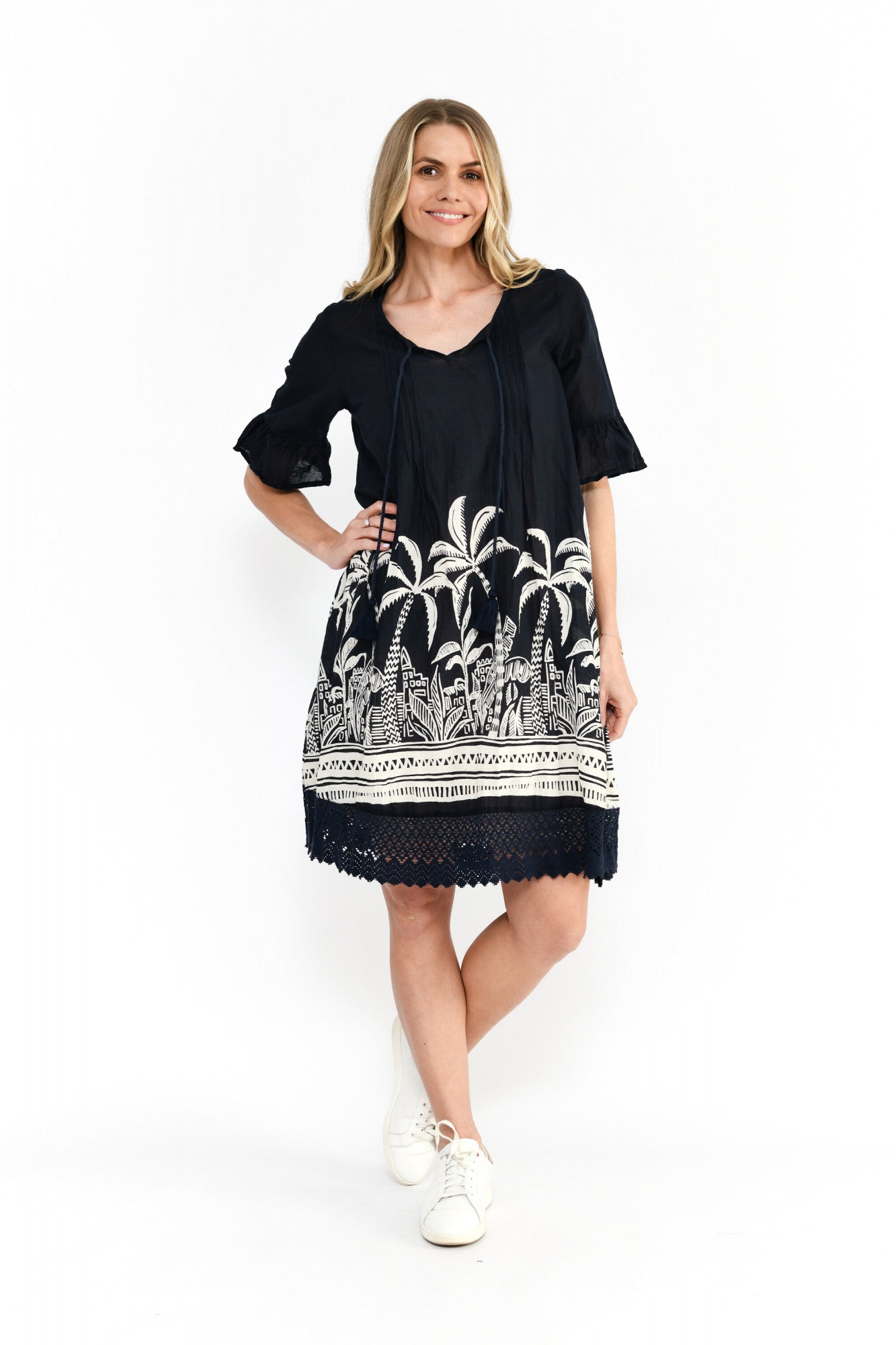 Hannah Tunic Mini Dress - Mono Border