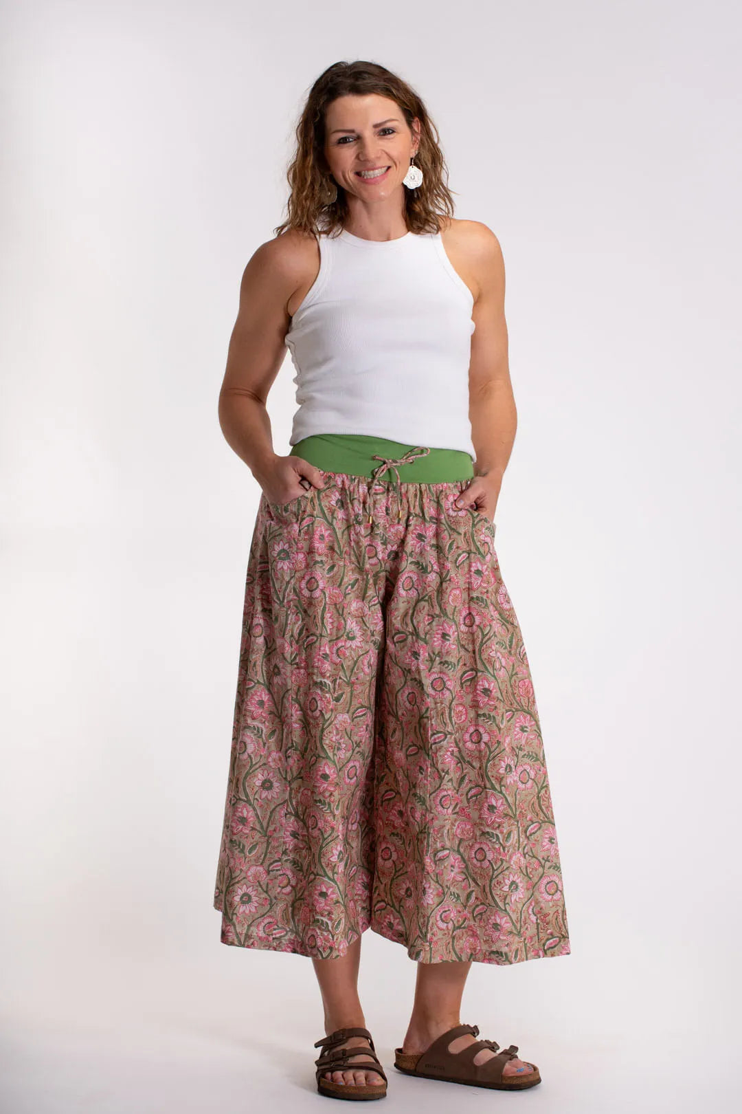 Flared Stretch Waist Cotton Pants