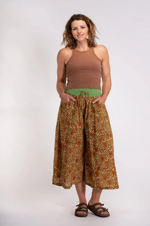 Flared Stretch Waist Cotton Pants