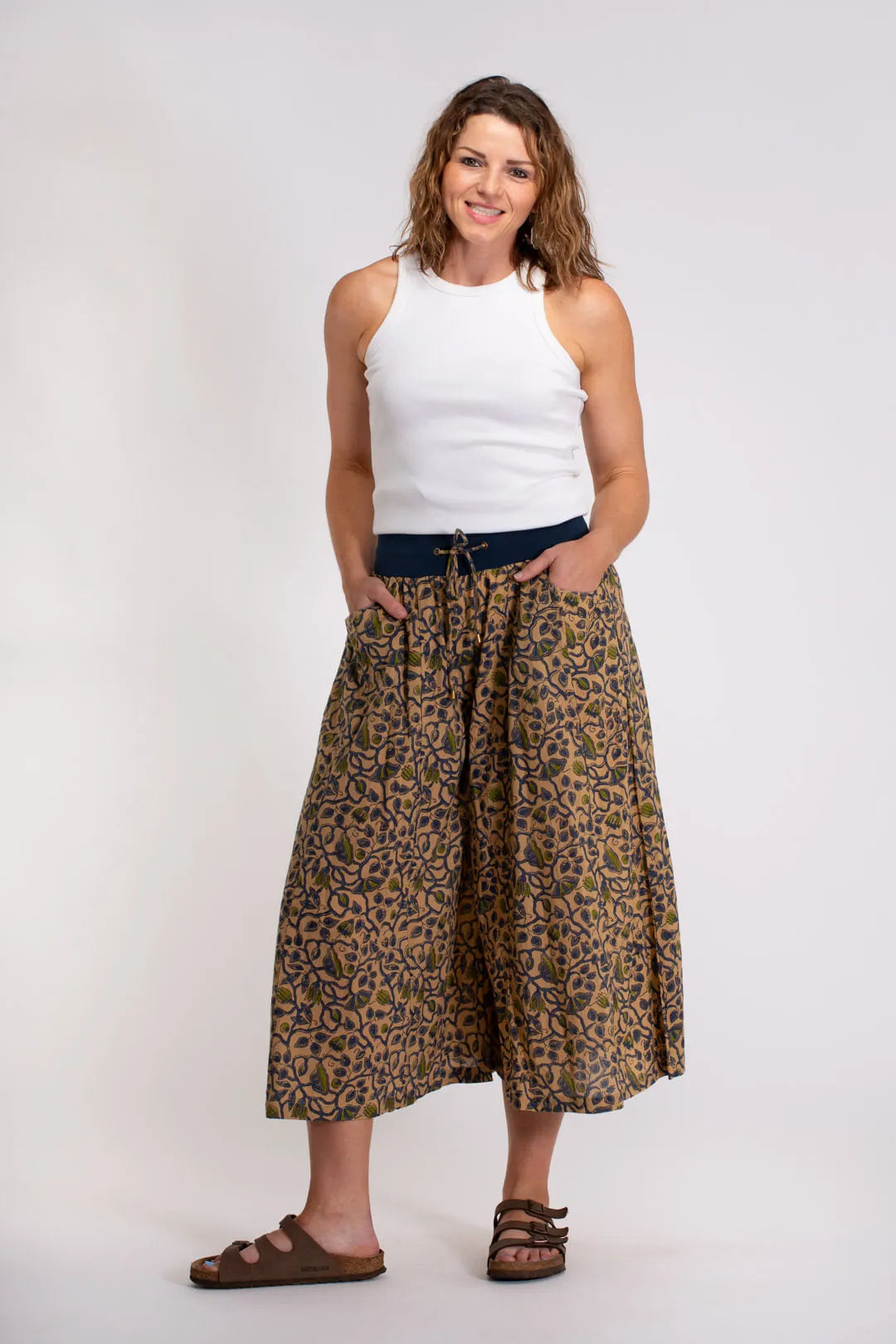 Flared Stretch Waist Cotton Pants