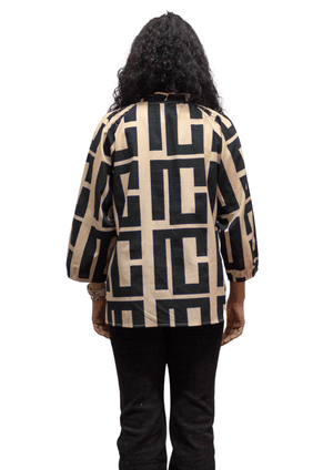 #Cotton Geometric 3/4 Sleeve Top
