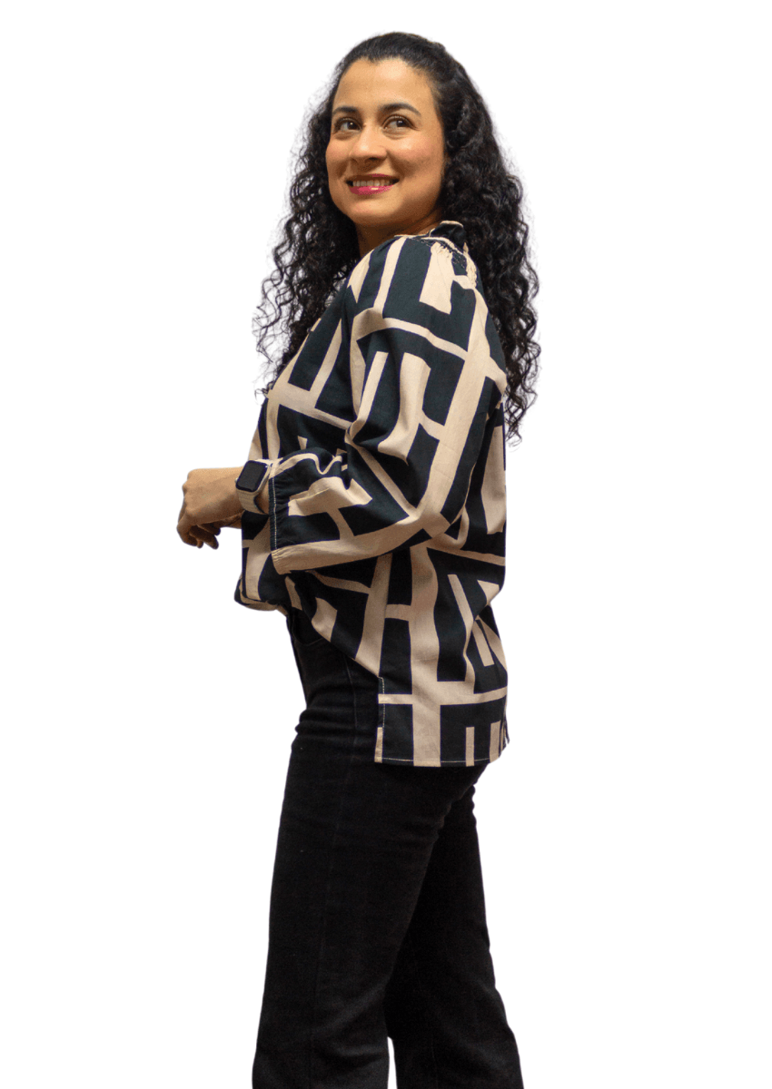 #Cotton Geometric 3/4 Sleeve Top