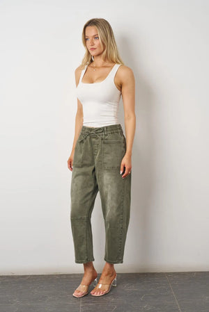 Stretch Barrel Jeans Elastic Waist