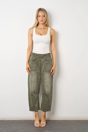 Stretch Barrel Jeans Elastic Waist