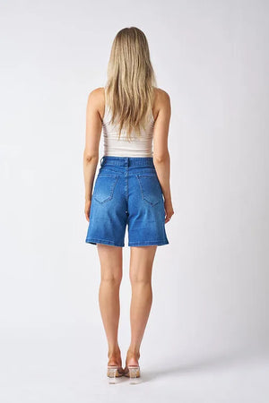 Mid Length Patch Pocket Denim Shorts