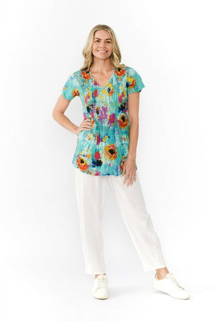 Kayla Cotton Blouse - Tetxtured Turq