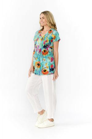 Kayla Cotton Blouse - Tetxtured Turq