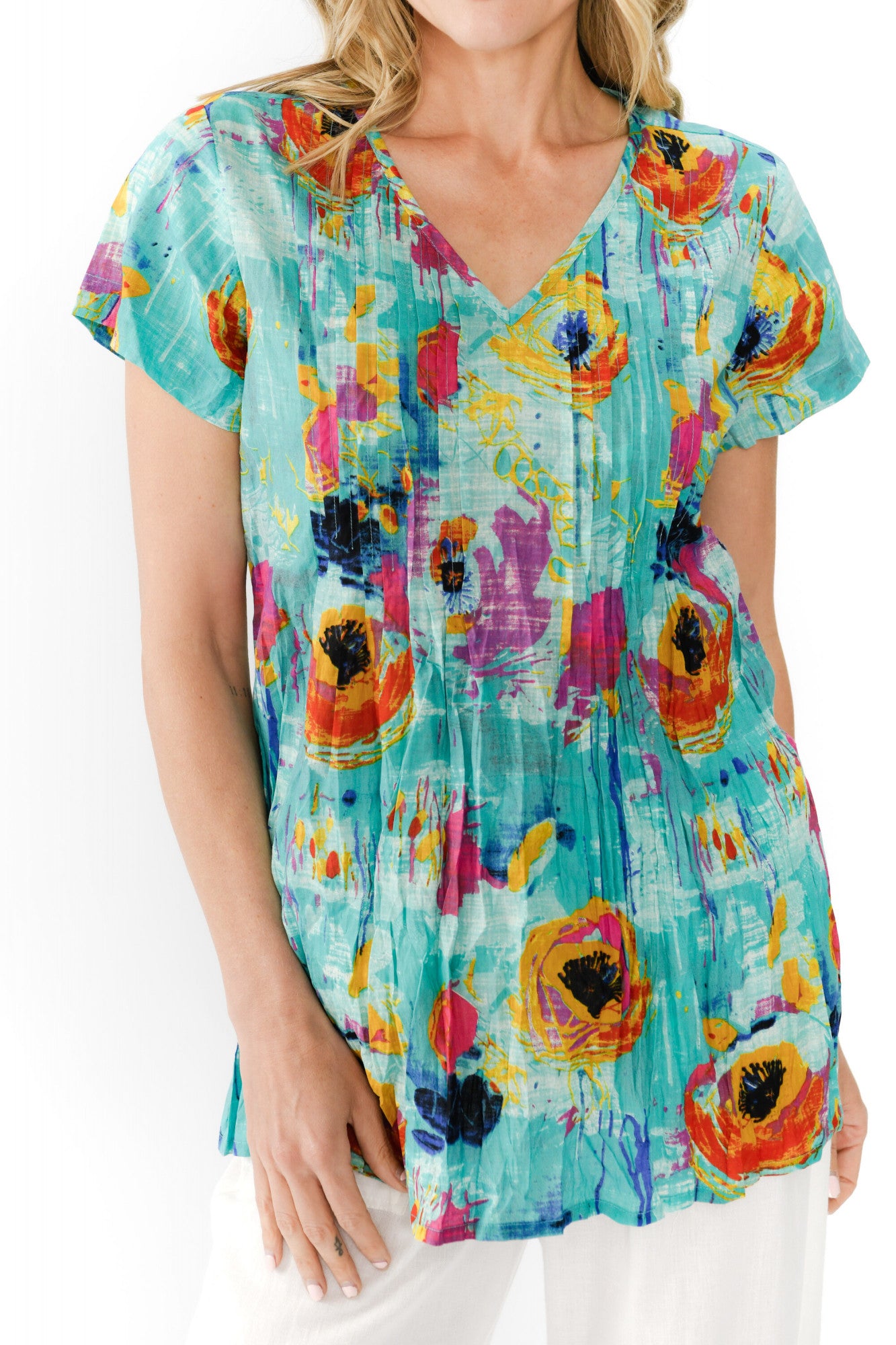 Kayla Cotton Blouse - Tetxtured Turq