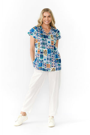 Kayla Cotton Blouse - Water Block