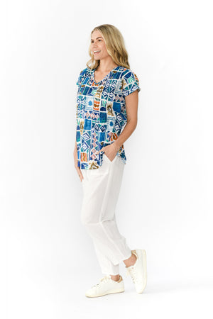 Kayla Cotton Blouse - Water Block