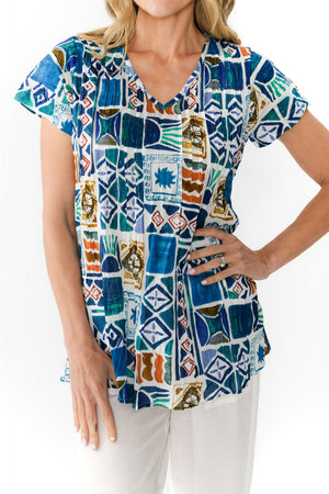 Kayla Cotton Blouse - Water Block
