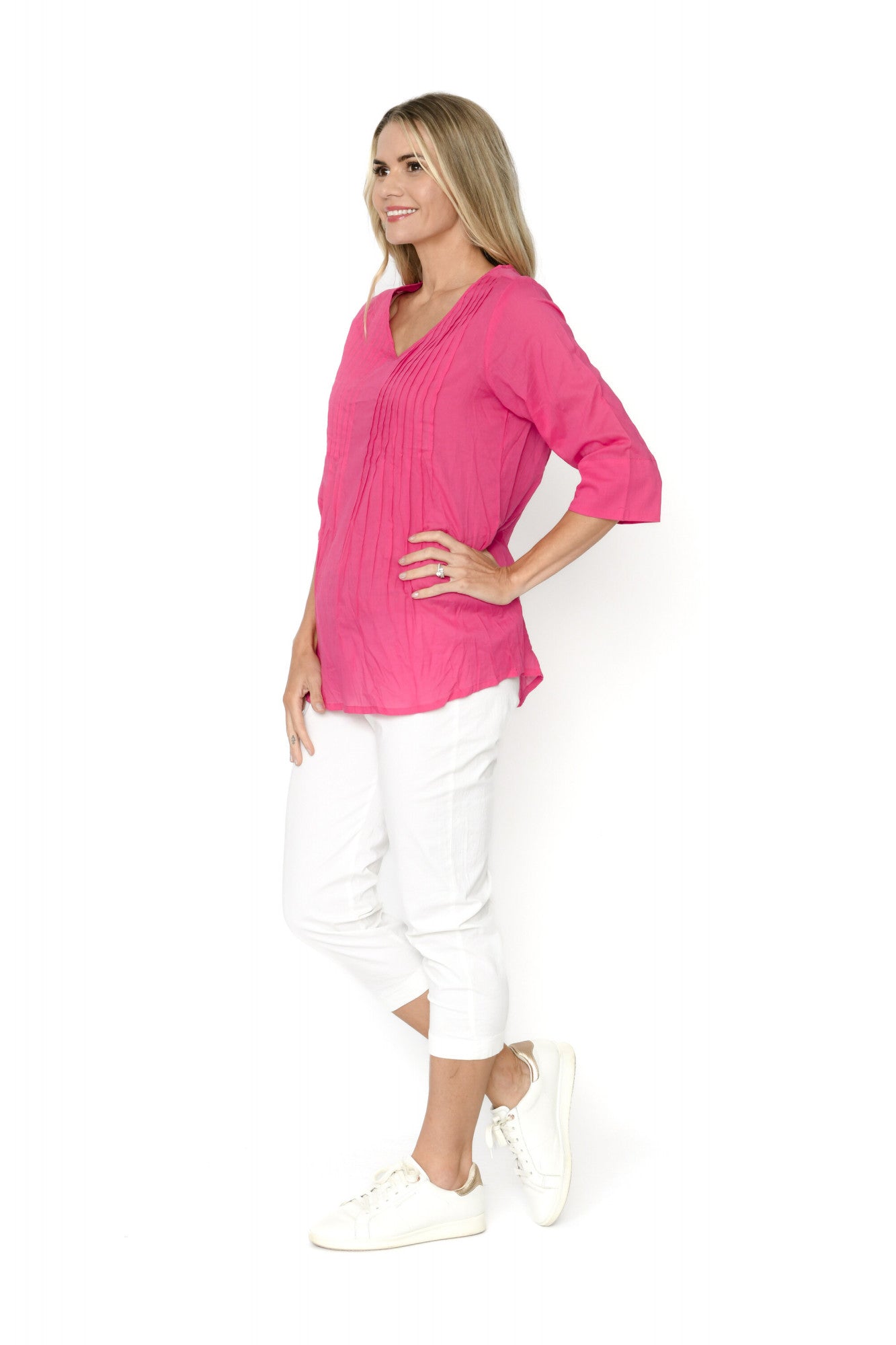 Evie Pleated Top with 3/4 Sleeve