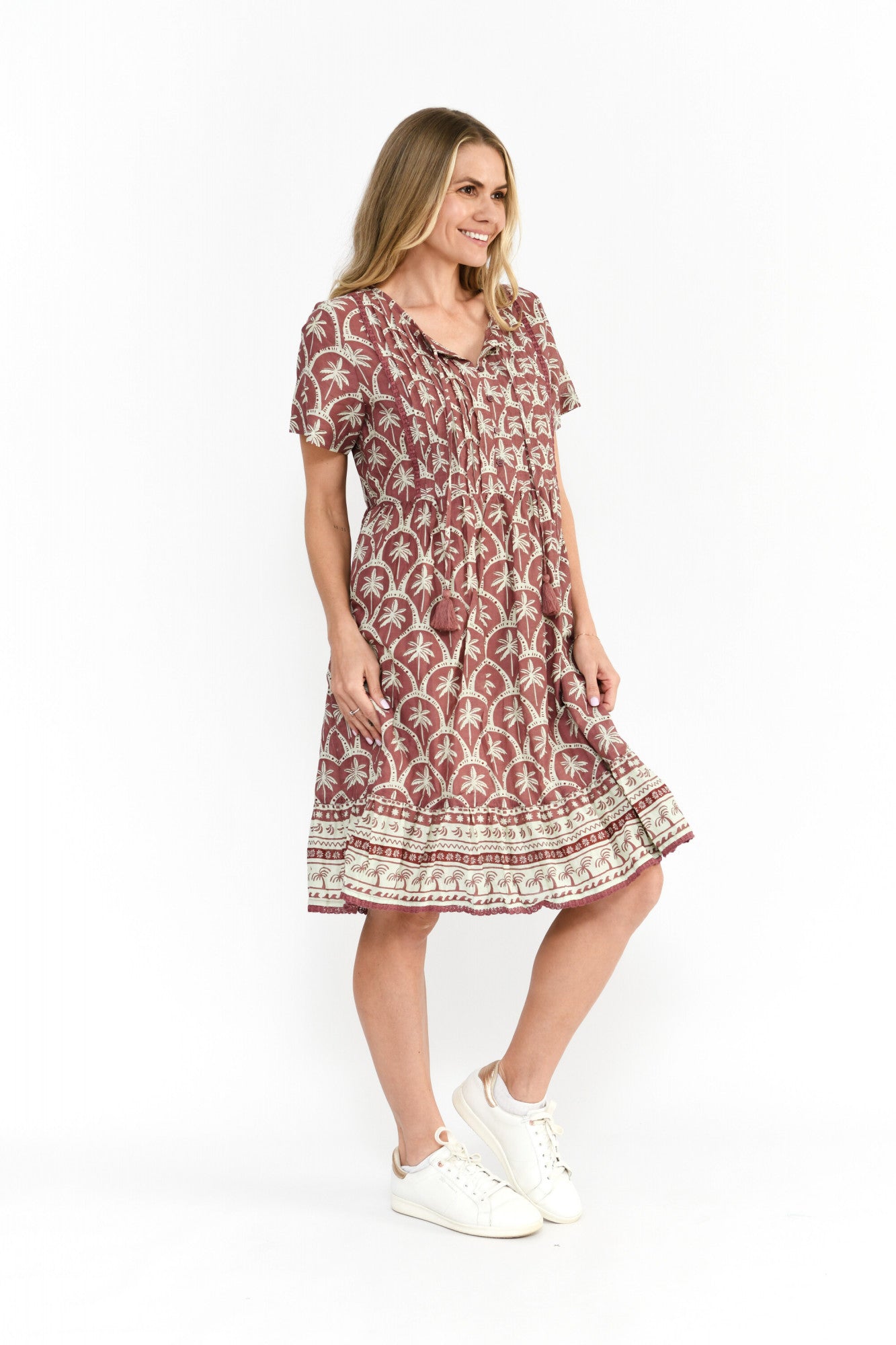 Collette V Neck Tassel Dress - Palm Border