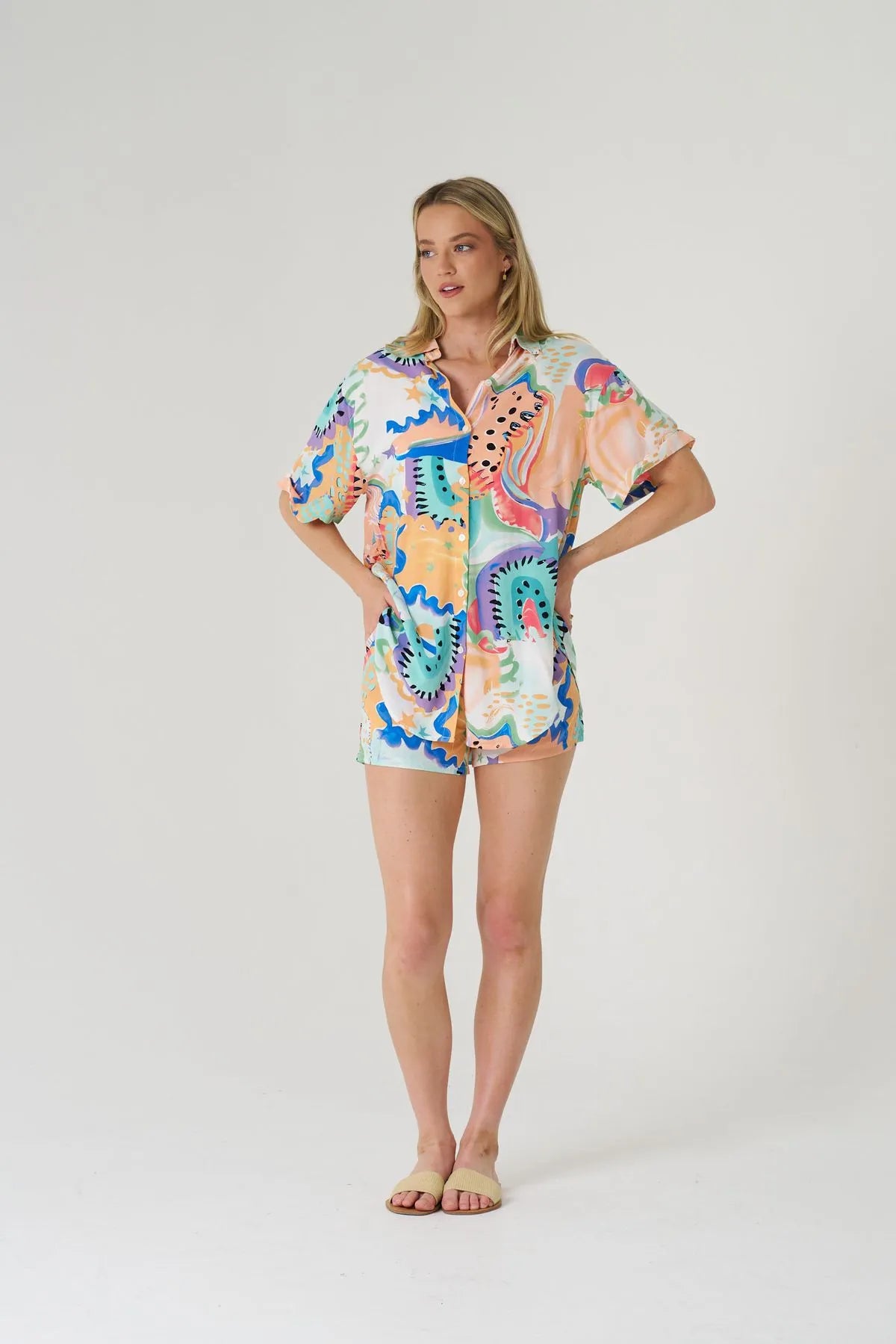 Danayra Abstract Button Up Shirt & Shorts Coordinate Set