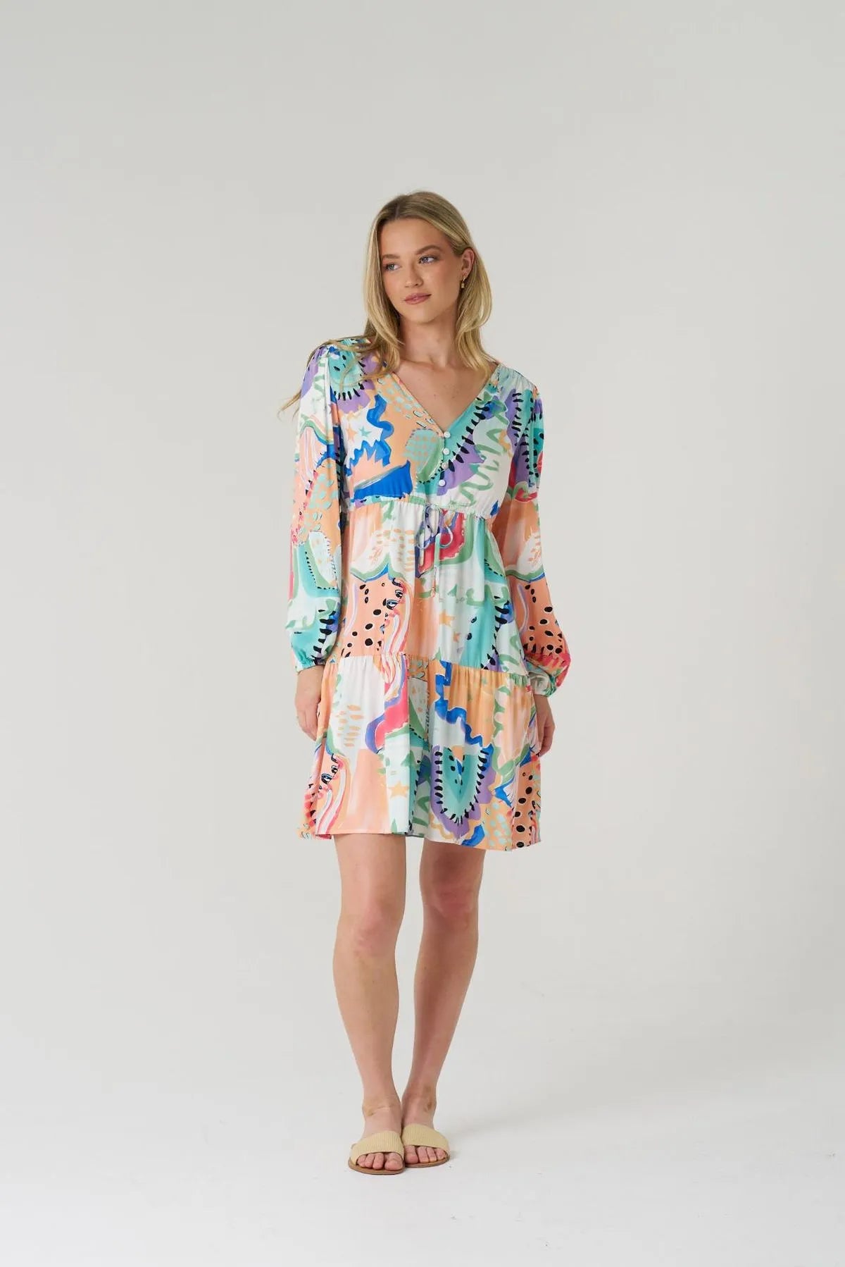 Danayra Abstract Baby Doll Midi Dress
