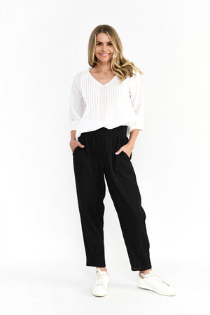 Linen Pleat Hem Full Length Pants