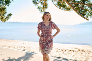 Collette V Neck Tassel Dress - Palm Border