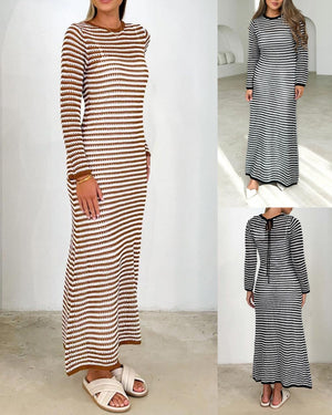 #Striped Cotton Knit Maxi Dress