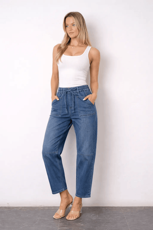 Stretch Barrel Jeans Elastic Waist