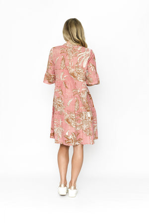 Maya Button V Neck Layer Dress - Animal Print