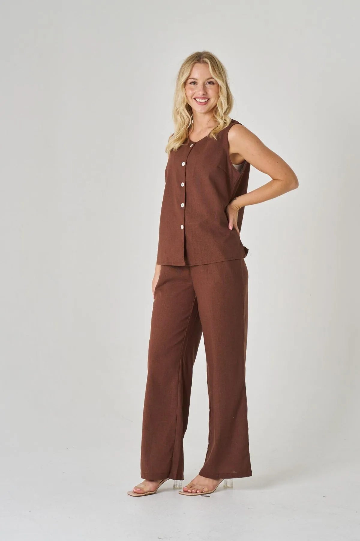Luntian Button Up Vest & Pants Coordinate Set