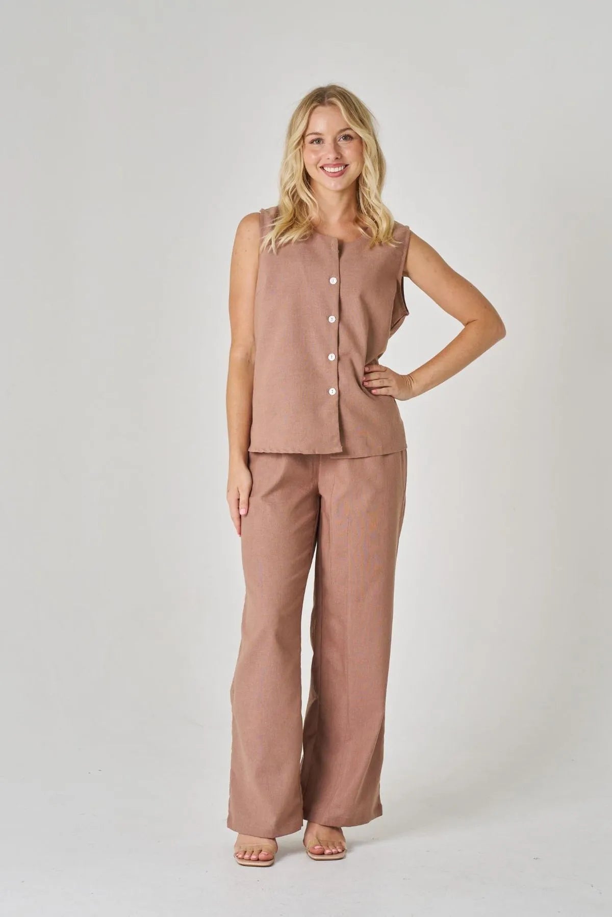 Luntian Button Up Vest & Pants Coordinate Set