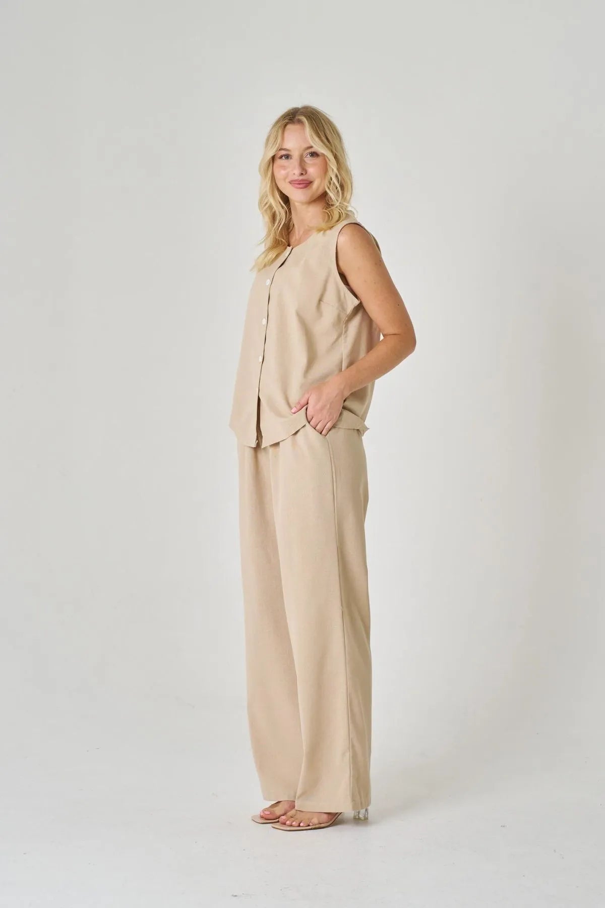 Luntian Button Up Vest & Pants Coordinate Set