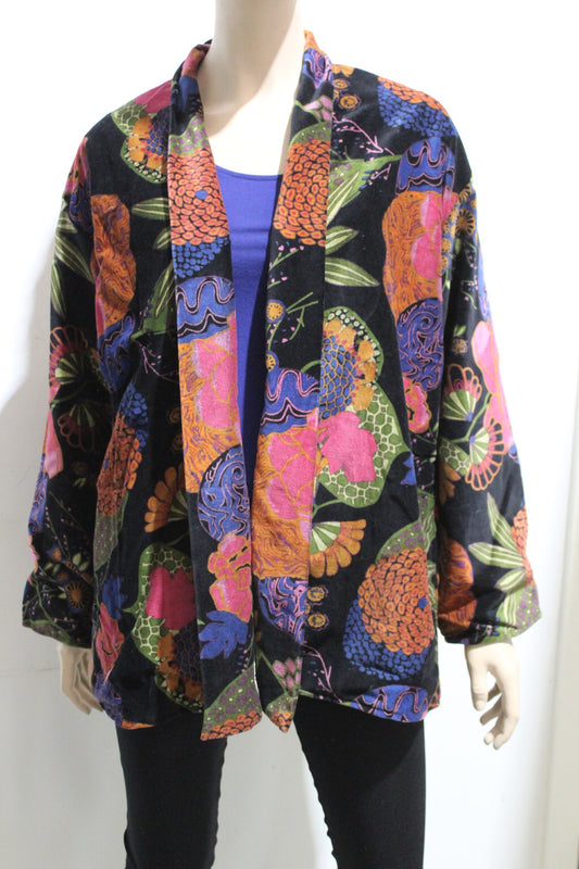 Floral Kimono Velvet Jacket With Belt