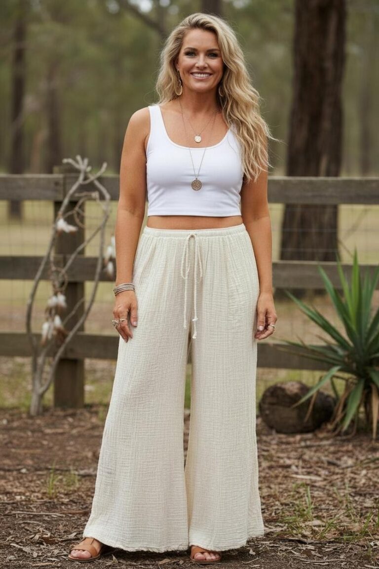 CHEESECLOTH FLARED WIDE LEG PANTS