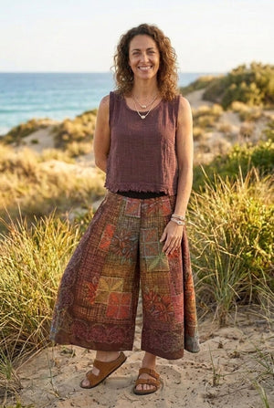 Wide Leg Kantha Blockprint Pants