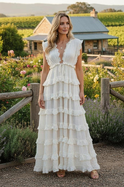 Bobby Cascade Ruffle Maxi Dress