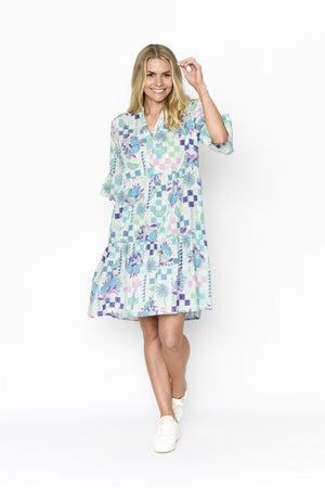 Maya Button V Neck Layer Dress - Blossom Print