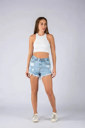 Frayed Acid Wash Denim Shorts